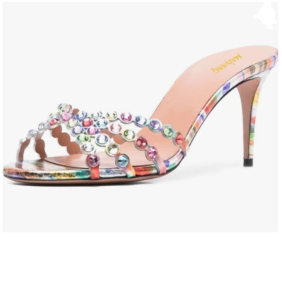 Maiyang Multicolor Open Toe Studded Rhinestone Graceful Mules Slip on Sandals - Picture 1 of 8